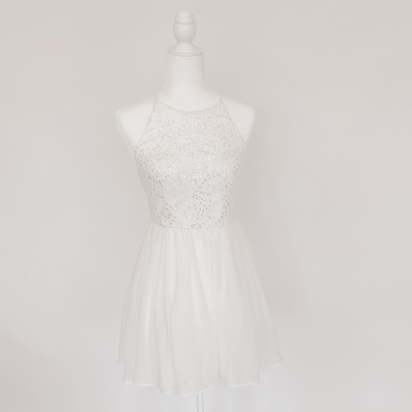 NWT White Mini Dress with Sequined Bodice - Picture 2 of 8